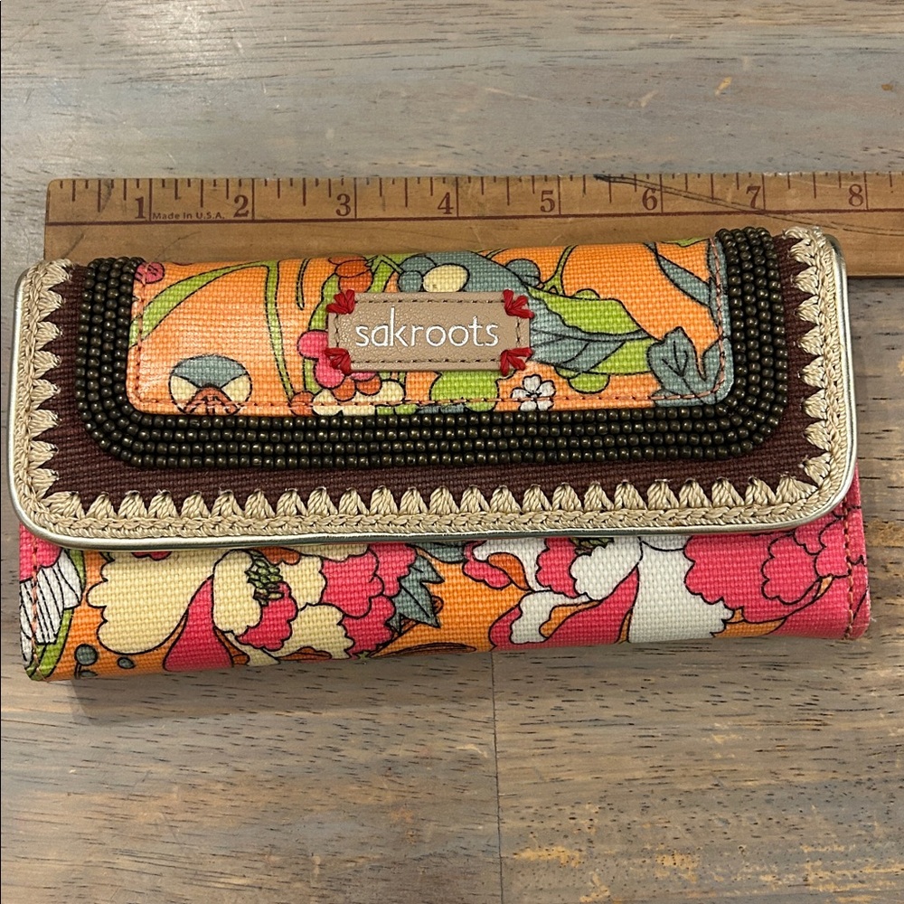 NWOT Sakroots Women's Vibrant Floral Trifold Wallet - Orange, Pink, Green - Picture 8 of 9